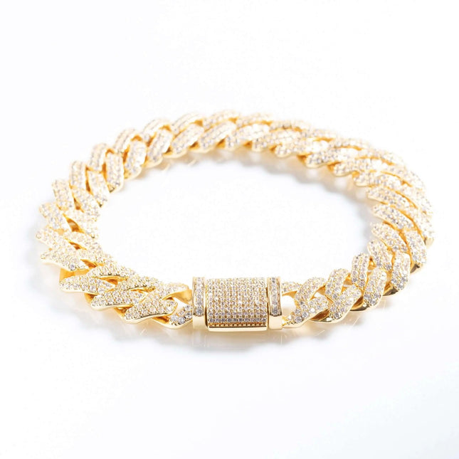 12mm Iced Prong Cuban Bracelet - Gold