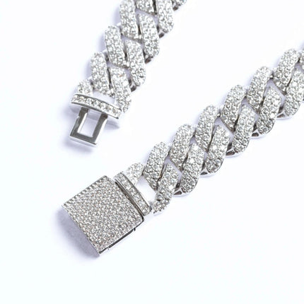 12mm Iced Prong Cuban Bracelet - White Gold