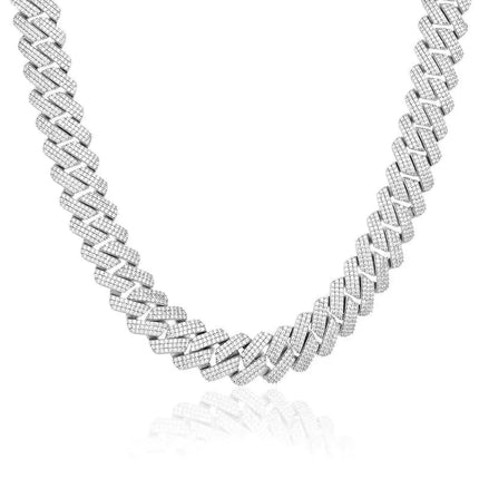 19mm Iced Prong Cuban Necklace - Silver