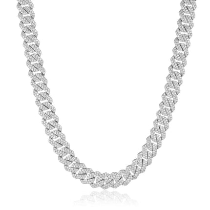 12mm Iced Prong Cuban Necklace - Silver