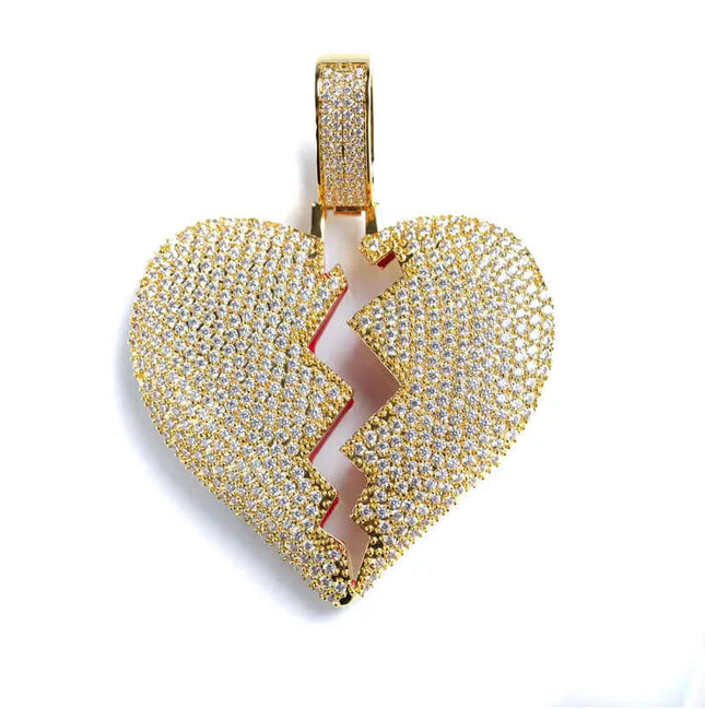 Iced Broken Heart Pendant - Gold
