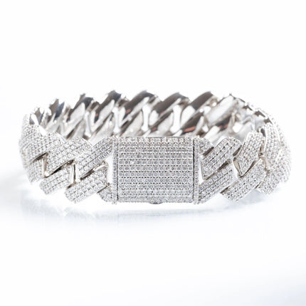 19mm Iced Prong Cuban Bracelet - White Gold