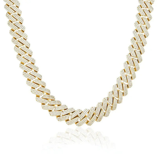 19mm Iced Prong Cuban Necklace - Gold