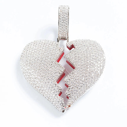 Iced Broken Heart Pendant - White Gold