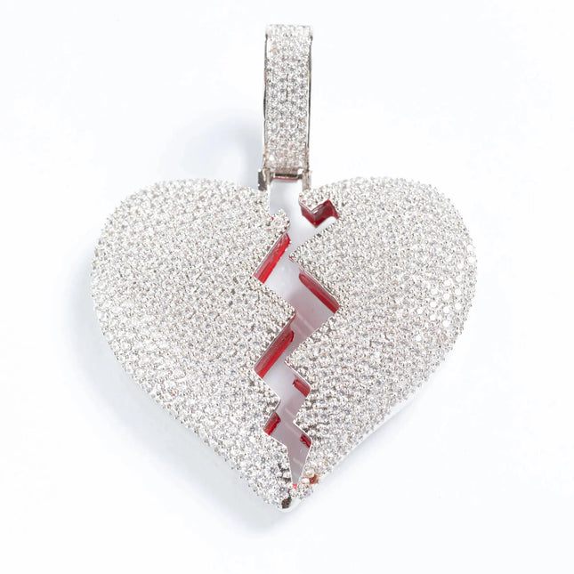 Iced Broken Heart Pendant - White Gold