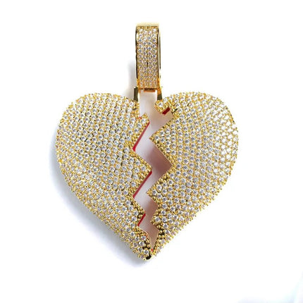 Iced Broken Heart Pendant - Gold