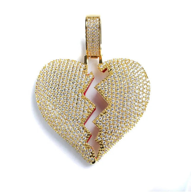 Iced Broken Heart Pendant - Gold