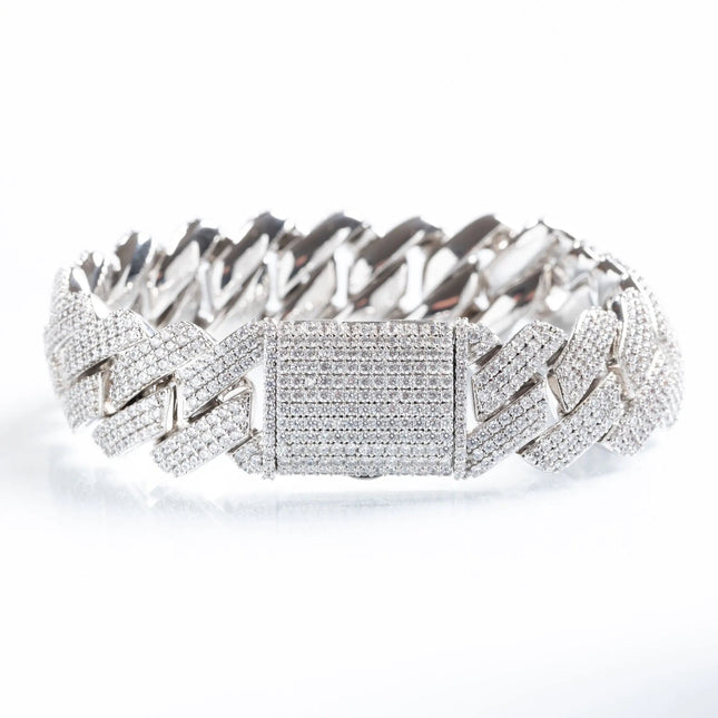 19mm Iced Prong Cuban Bracelet - Silver