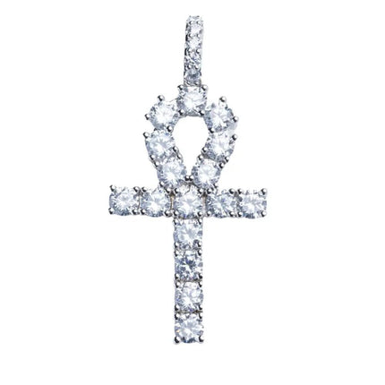 Iced Ankh Cross Pendant - White Gold