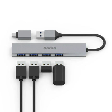 Hama Slim 4-Port USB-C 3.2 Hub, 5 Gbit/s with USB-C Adapter