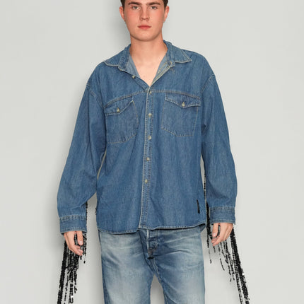 Party Back Sequinned Tassel  Denim Shirt