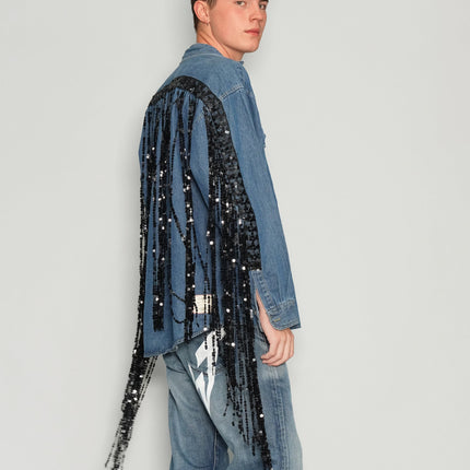 Party Back Sequinned Tassel Denim Shirt