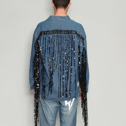 Party Back Sequinned Tassel  Denim Shirt