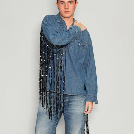Party Back Sequinned Tassel Denim Shirt