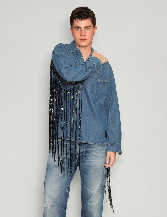 Party Back Sequinned Tassel  Denim Shirt