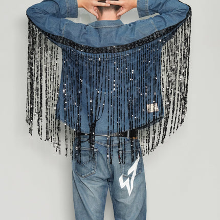 Party Back Sequinned Tassel  Denim Shirt