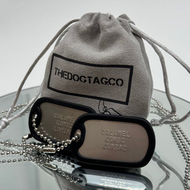 'KONIC KORTAC' Military Dog Tags - Cosplay Costume Prop Replica - Stainless Steel Chains Included