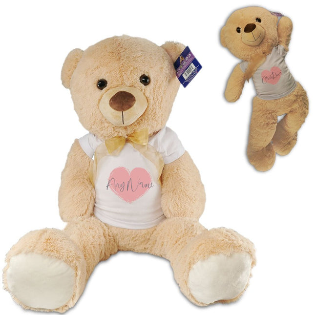Large Teddy Bear with T-Shirt with Name in Heart Design