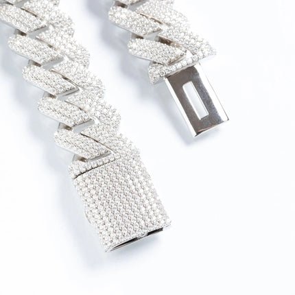 19mm Iced Prong Cuban Chain + Bracelet - White Gold