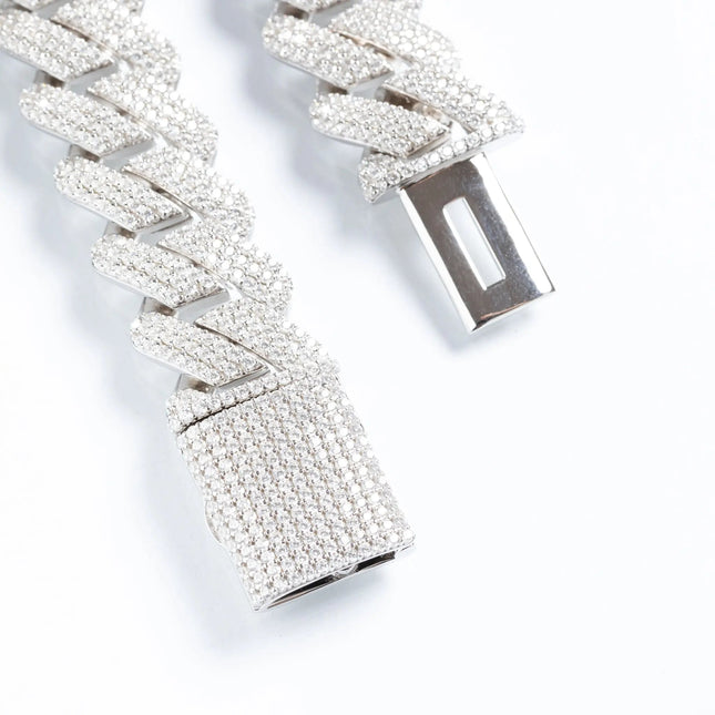 19mm Iced Prong Cuban Chain + Bracelet - White Gold