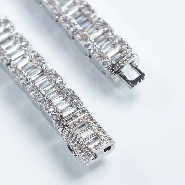 8mm Baguette Chain + Bracelet - White Gold