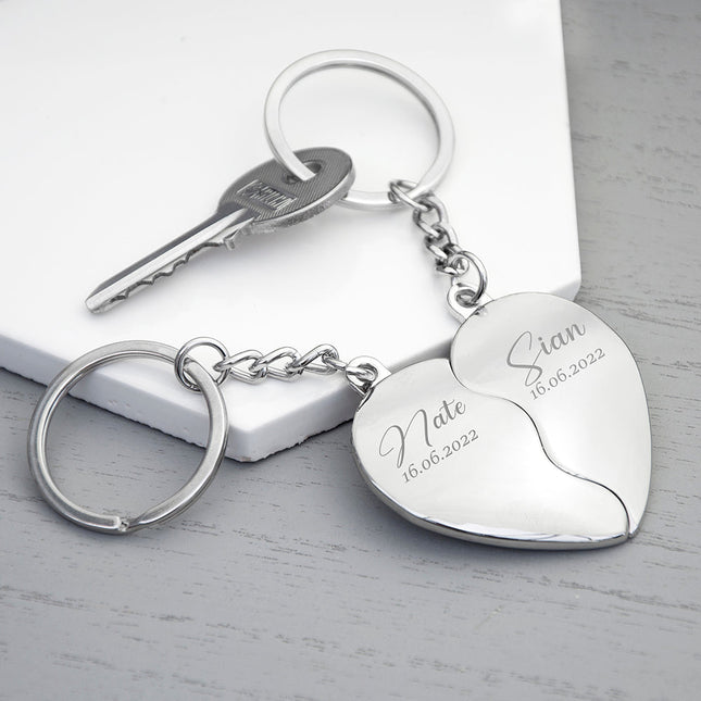 Personalised Special Date Heart Keyring Set