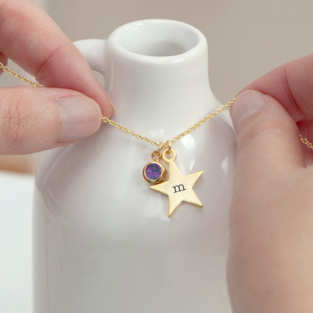 Personalised Gold Star With Birthstone Crystal Necklace