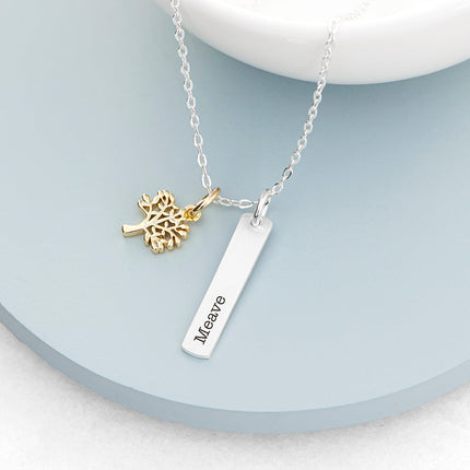 Personalised Tree Of Life Vertical Bar Necklace