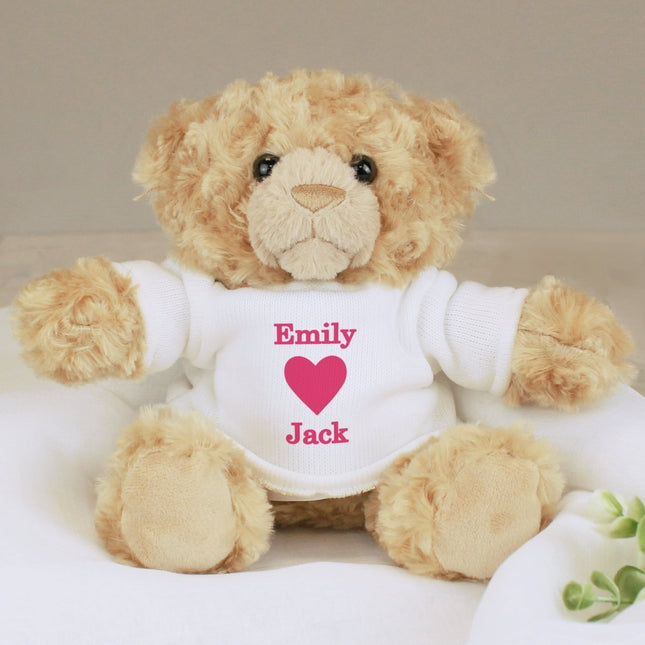 Personalised 2 Names Love Heart Teddy Bear