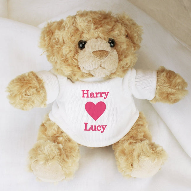 Personalised 2 Names Love Heart Teddy Bear