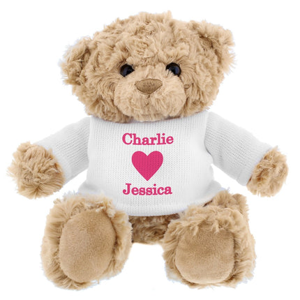 Personalised 2 Names Love Heart Teddy Bear