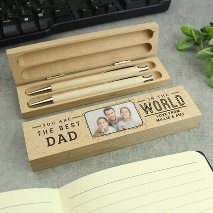 Personalised Best In The World Photo Upload Wooden Pen And Pencil Set