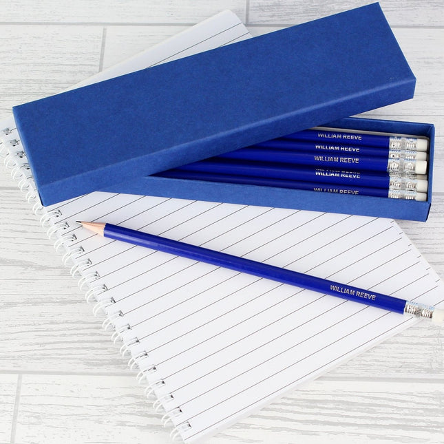 Personalised Box Of 12 Blue HB Pencils
