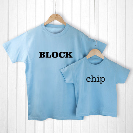 Personalised Personalised Daddy and Me Chip off the Old Block Blue T-Shirts