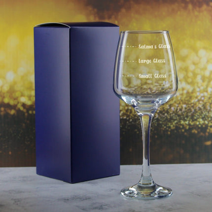 Personalised Engraved Tallo Wine Glass with Name's Glass Handwritten Measurements Design, Customise with Any Name