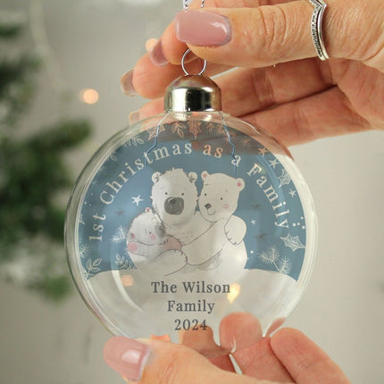 Personalised First Christmas As A Family Glass Bauble