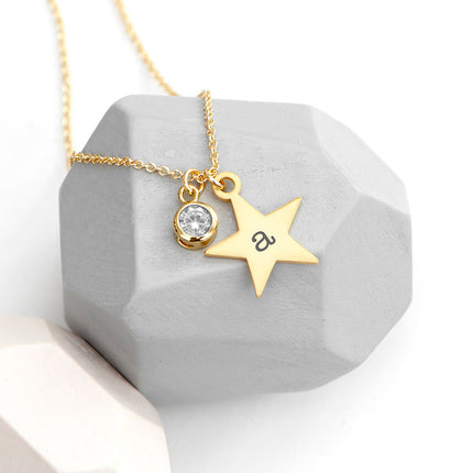 Personalised Personalised Gold Star with Birthstone Crystal Necklace