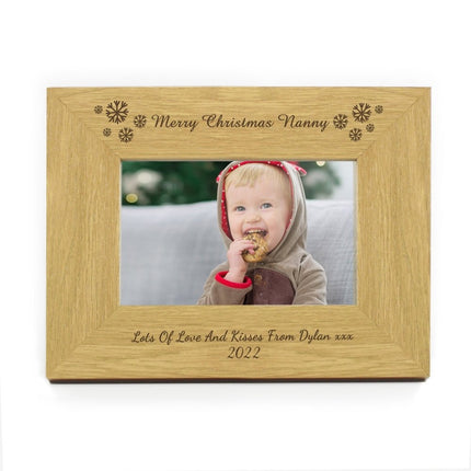 Personalised Oak Finish 6x4 Inch Snowflake Photo Frame