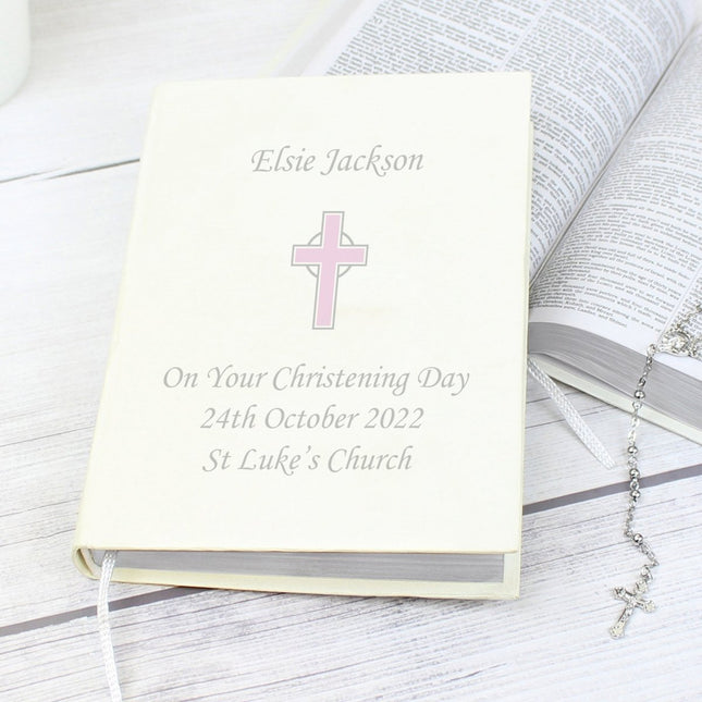 Personalised Pink Cross Holy Bible - Eco-Friendly