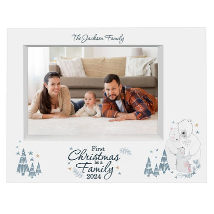 Personalised Polar Bear '1st Christmas As A Family' 5x7 Inch Box Photo Frame