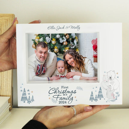 Personalised Polar Bear '1st Christmas As A Family' 5x7 Inch Box Photo Frame