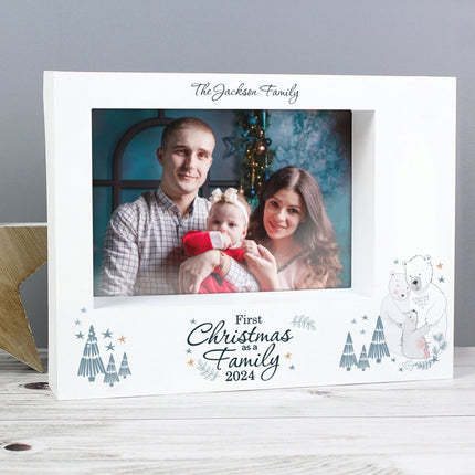 Personalised Polar Bear '1st Christmas As A Family' 5x7 Inch Box Photo Frame