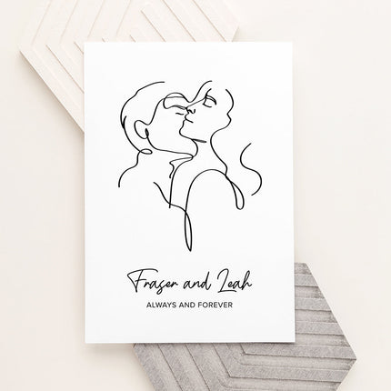 Personalised Personalised Romantic Line Art Embracing Couple Print
