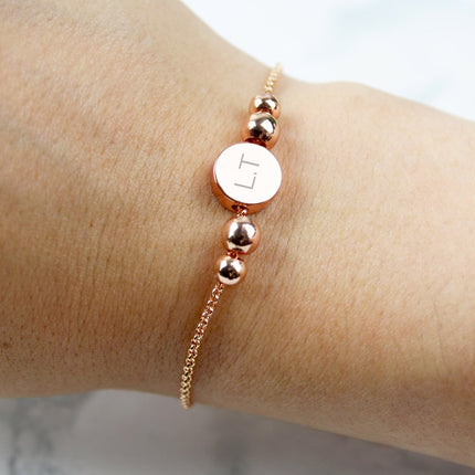 Personalised Rose Gold Tone Initials Disc Bracelet