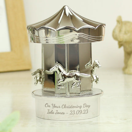Personalised Silver Plated Carousel Children's Money Box