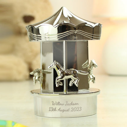 Personalised Silver Plated Carousel Children's Money Box