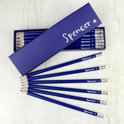 Personalised Star Box And 12 Blue HB Pencils