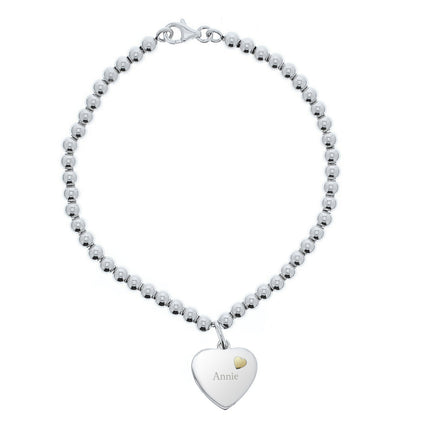 Personalised Sterling Silver And 9Ct Gold Heart Bracelet