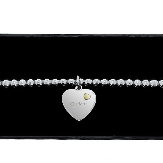 Personalised Sterling Silver And 9Ct Gold Heart Bracelet