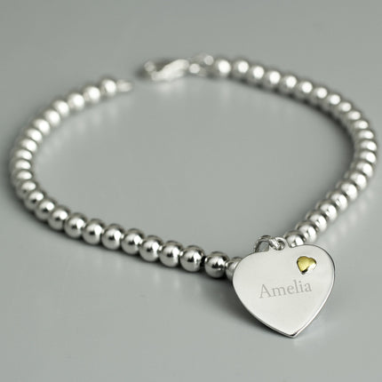 Personalised Sterling Silver And 9Ct Gold Heart Bracelet